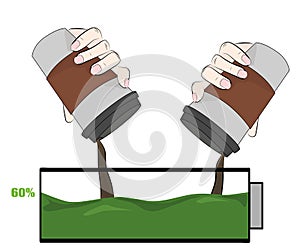 Coffee charges the battery. concept of coffee energizes. vector illustration.